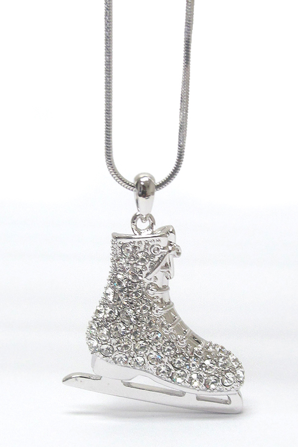 WHITEGOLD PLATING CRYSTAL SPORTS THEME ICE SKATING SHOE PENDANT NECKLACE