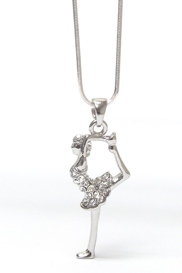 WHITEGOLD PLATING CRYSTAL BALLERINA PENDANT NECKLACE