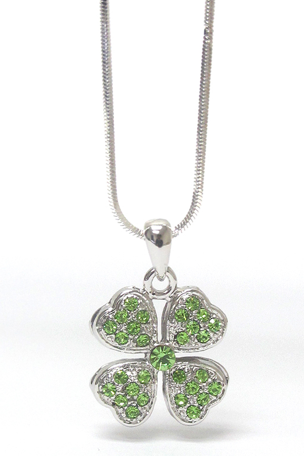 Made in korea whitegold plating saint patrick theme crystal four leaves clover necklace - shamrock