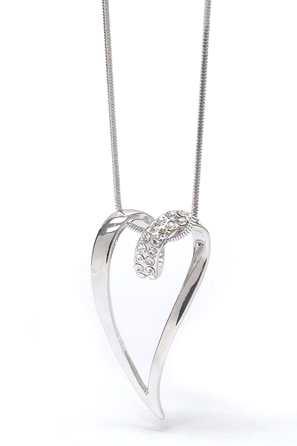 Made in korea whitegold plating crystal stud heart pendant necklace