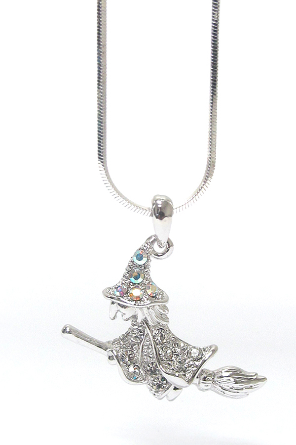 WHITEGOLD PLATING CRYSTAL WITCH PENDANT NECKLACE