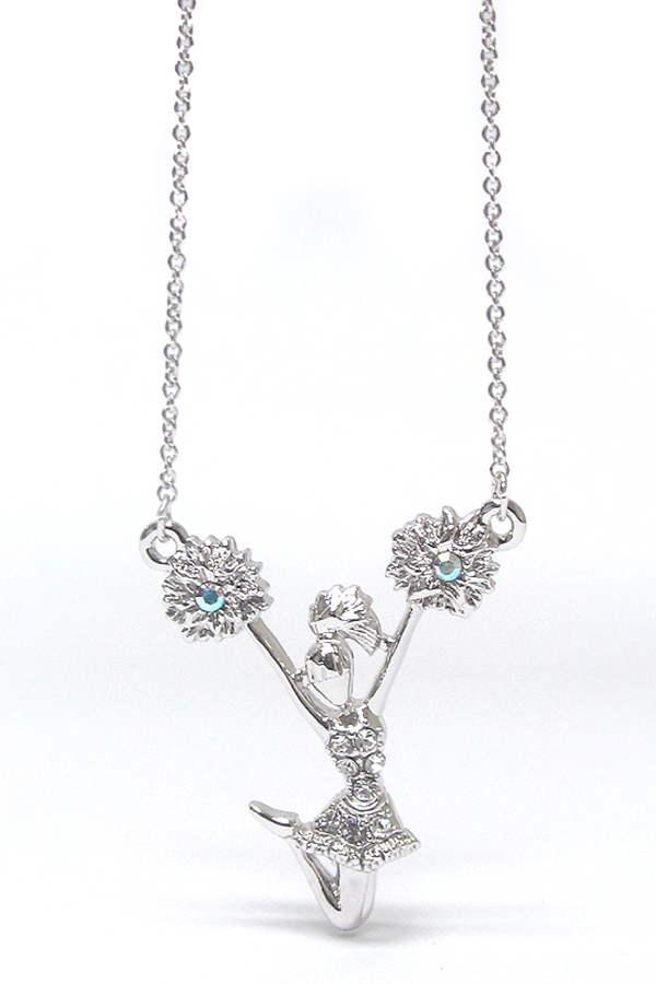 WHITEGOLD PLATING CRYSTAL CHEERLEADER PENDANT NECKLACE