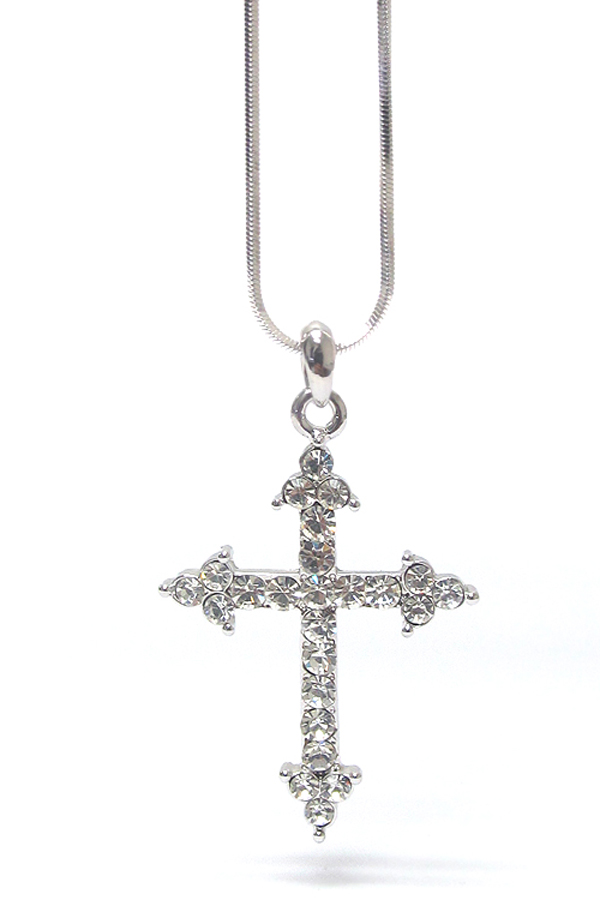 WHITEGOLD PLATING CRYSTAL CROSS PENDANT NECKLACE