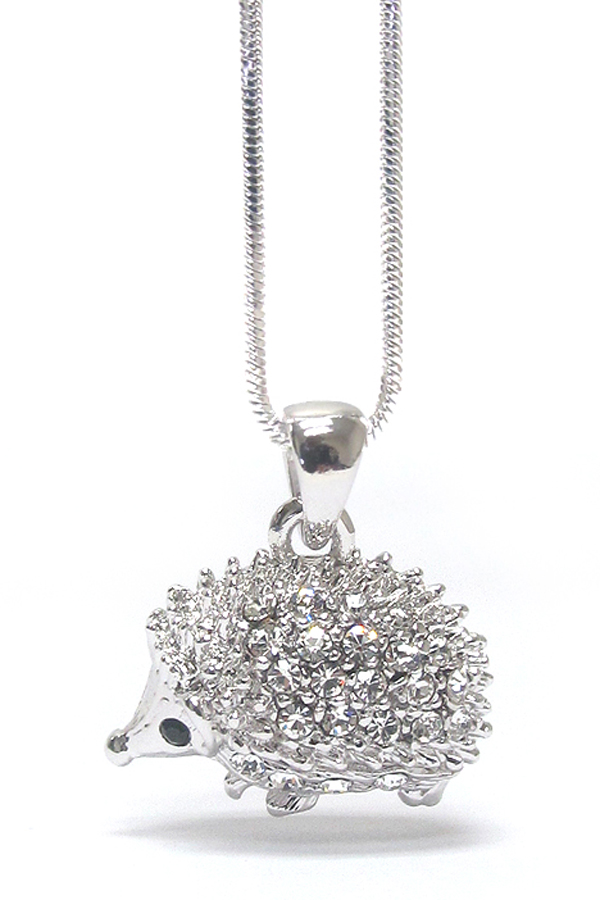 WHITEGOLD PLATING CRYSTAL DECO HEDGEHOG NECKLACE