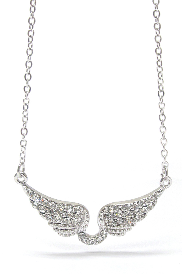 Made in korea whitegold plating crystal wing heart pendant necklace