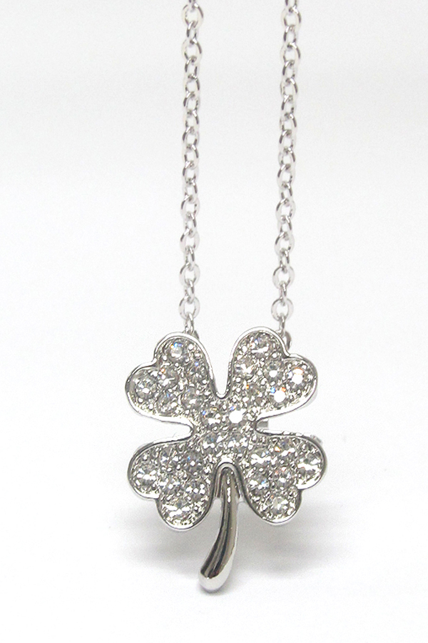 Made in korea whitegold plating crystal  clover pendant necklace