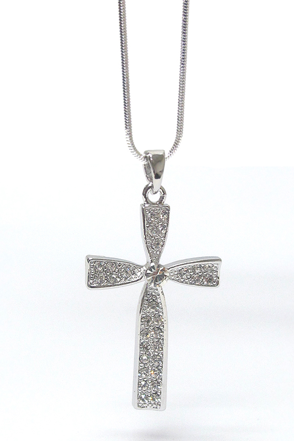 WHITEGOLD PLATING CRYSTAL CROSS PENDANT NECKLACE