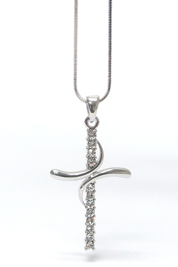 Made in korea whitegold plating crystal cross pendant necklace