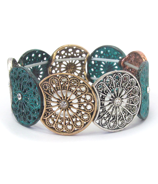 Metal filigree disk stretch bracelet