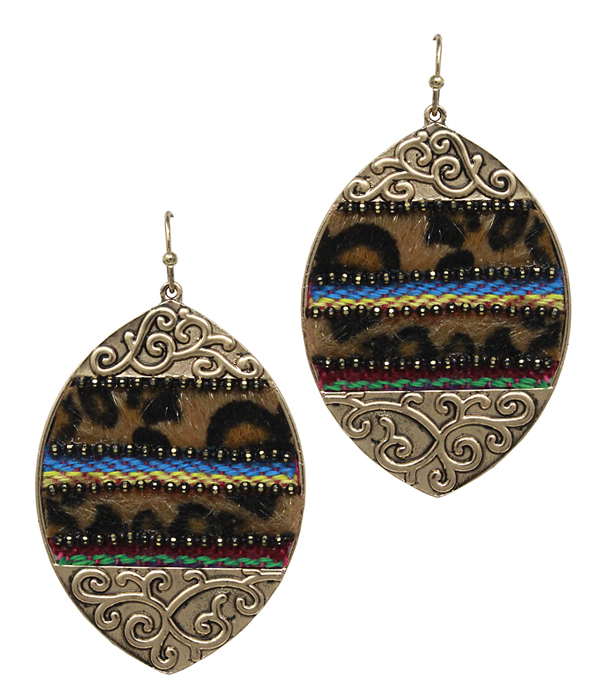 Serape pattern and animal print earring - marquise