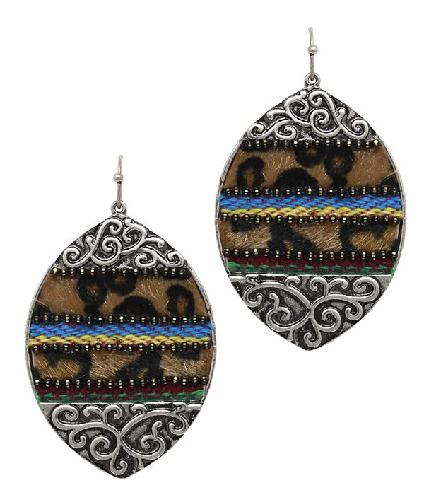 SERAPE PATTERN AND ANIMAL PRINT EARRING - MARQUISE