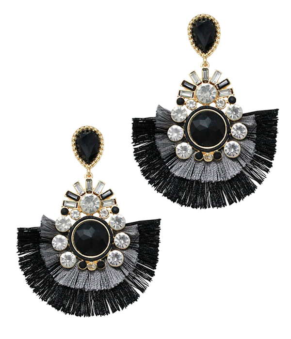 CRYSTAL AND FAN TASSEL PARTY EARRING