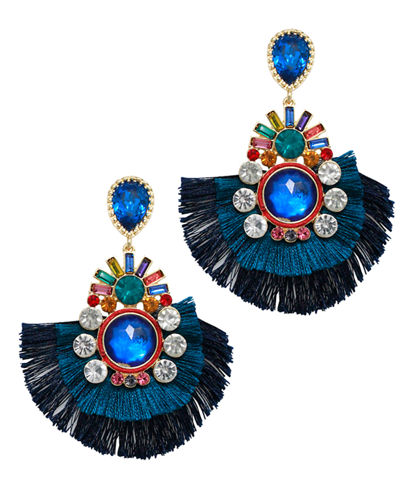 CRYSTAL AND FAN TASSEL PARTY EARRING