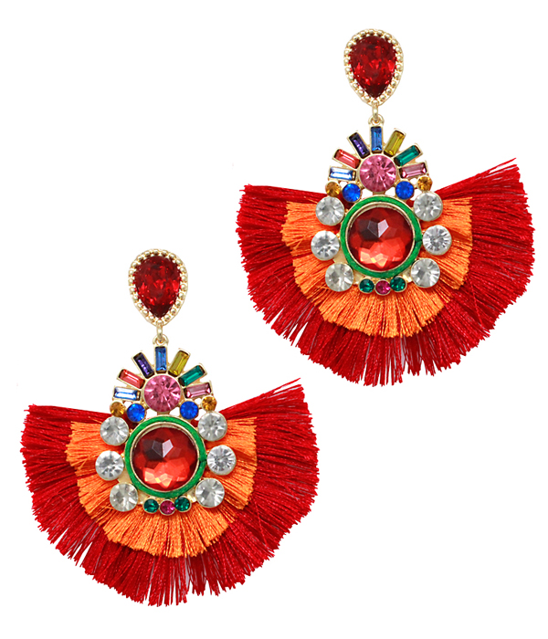 Crystal and fan tassel party earring