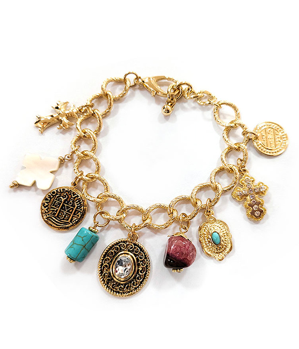 Multi vintage charm chain bracelet - cross
