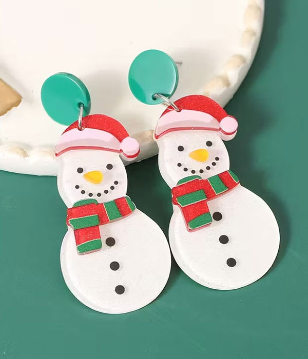Christmas theme acrylic earring - snowman