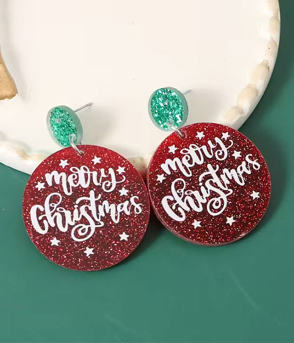 Christmas theme acrylic earring - merry christmas