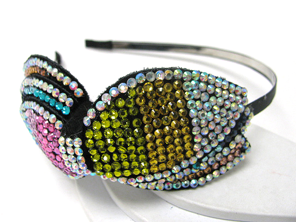 Multi crystal stud ribbon deco headband