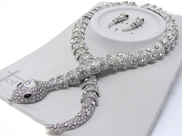 Luxurious austrian crystal line - multi crystal stud neck round snake necklace earring set