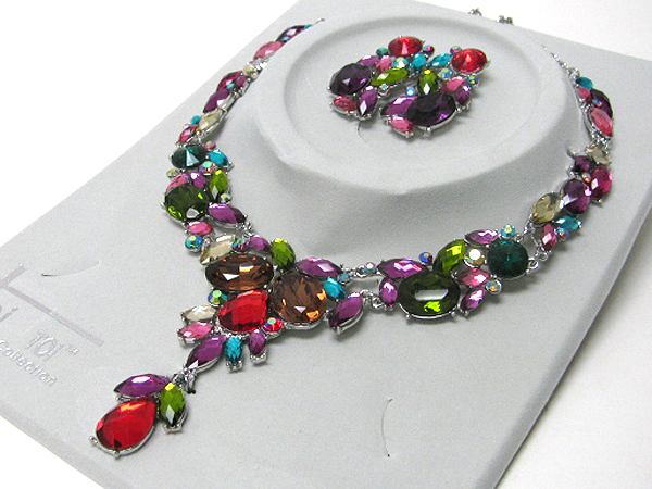 Luxurious austrian crystal line - y shape party necklace earring set