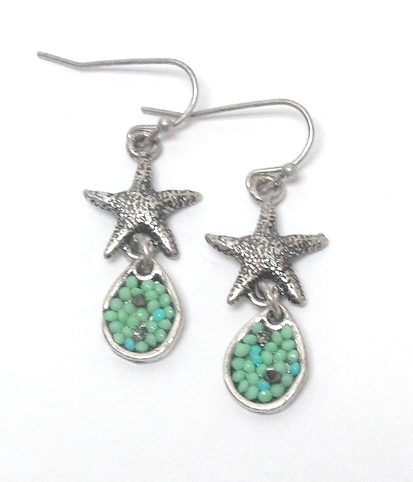 Starfish turquoise beads drop earrings 