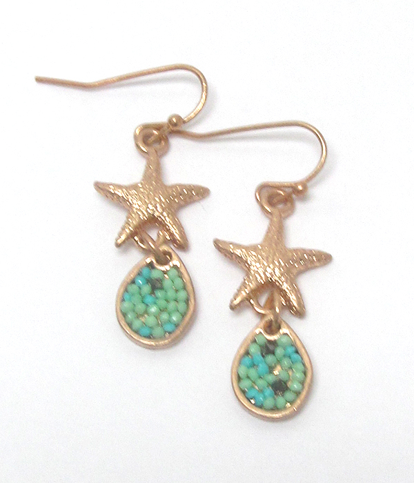 Starfish turquoise beads drop earrings 
