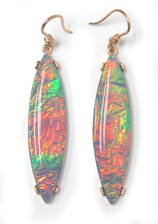 Opalic stone narrow oval earring