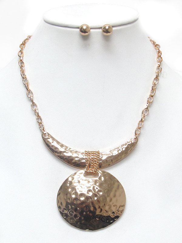 Hammered disk drop necklace set