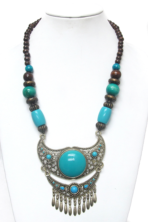 Tibetan silver filigree and center turquoise chunky necklace