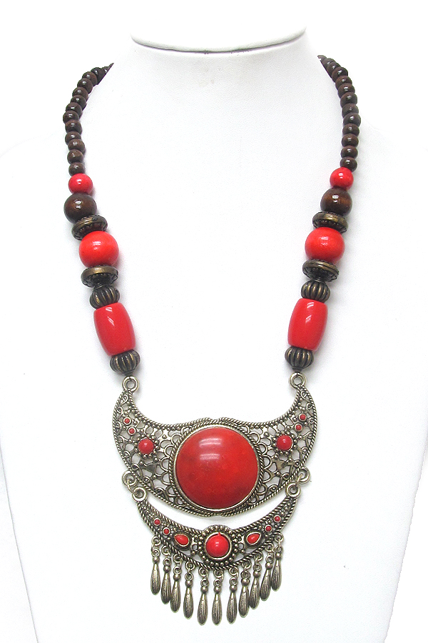 Tibetan silver filigree and center turquoise chunky necklace