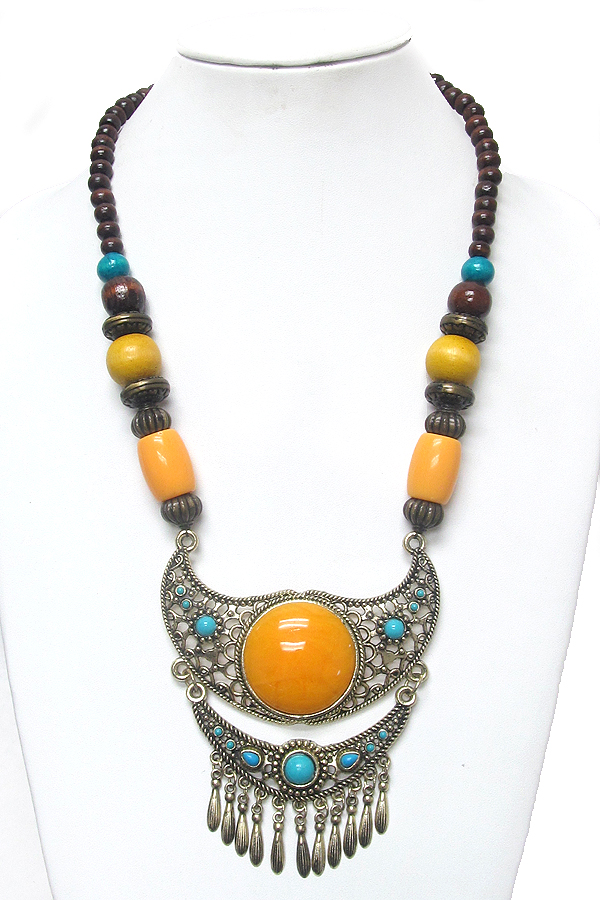 Tibetan silver filigree and center turquoise chunky necklace