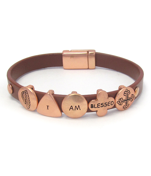 Religious inspiration leather magnetic bracelet - i am blessed