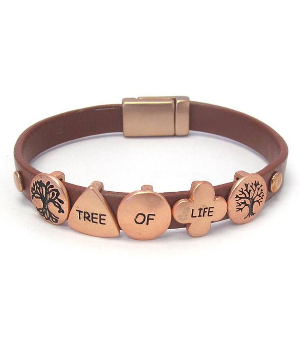 RELIGIOUS INSPIRATION LEATHER MAGNETIC BRACELET - TREE OF LIFE