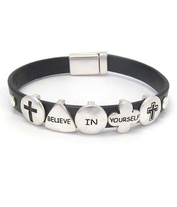 RELIGIOUS INSPIRATION LEATHER MAGNETIC BRACELET - BELIEVE IN YOURSELF