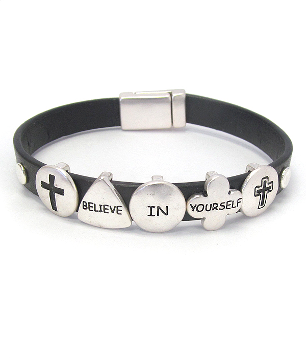 Religious inspiration leather magnetic bracelet - believe in yourself