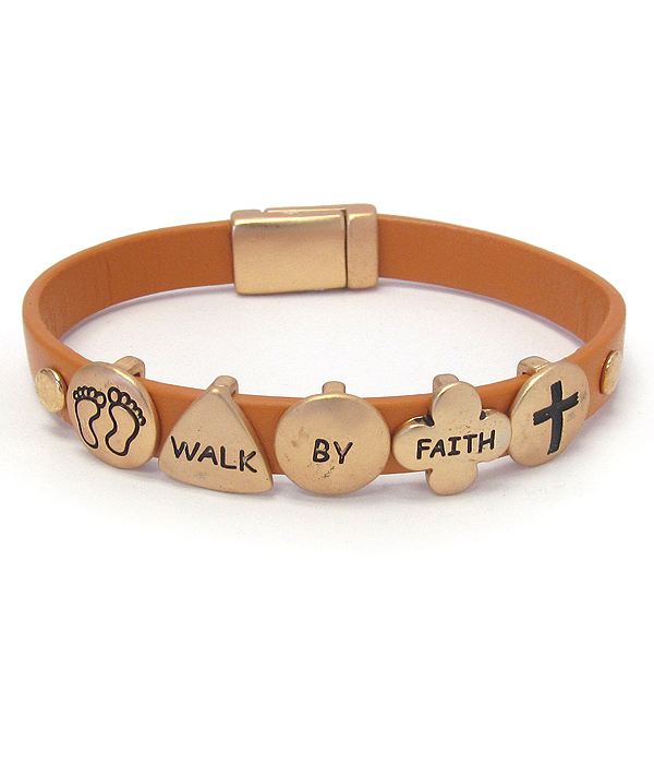 RELIGIOUS INSPIRATION LEATHER MAGNETIC BRACELET - WALK BY FAITH