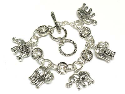 Crystal deco multi casting elephant charms toggle bracelet