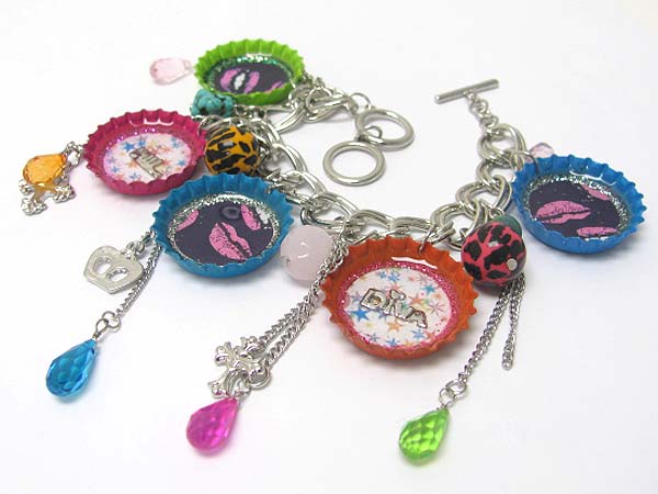 Bottle cap art diva charm bracelet