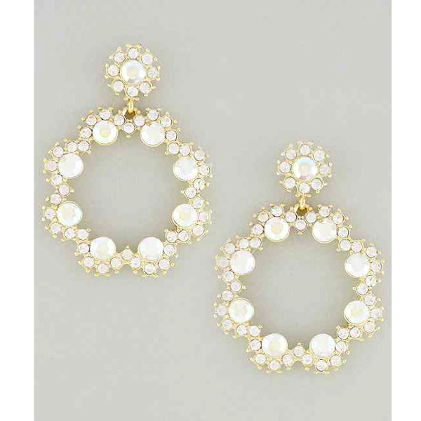 Multi crystal two round metal fashion patern drop earring