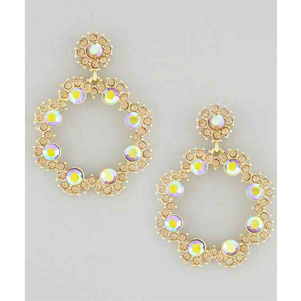 Multi crystal two round metal fashion patern drop earring