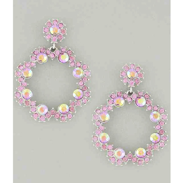 Multi crystal two round metal fashion patern drop earring