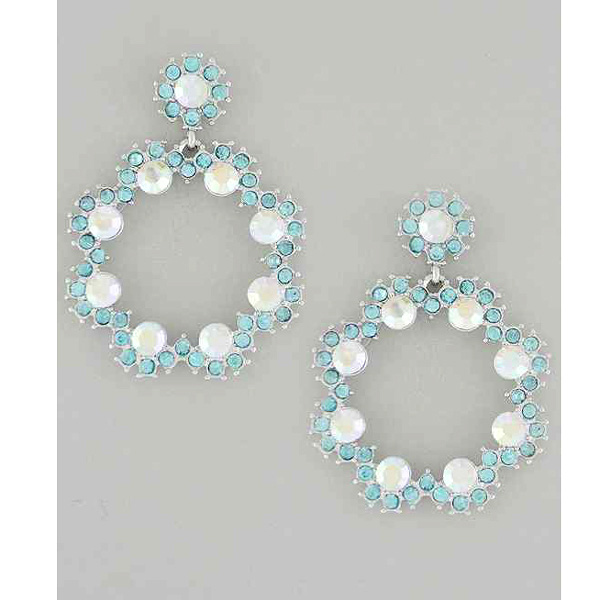 Multi crystal two round metal fashion patern drop earring