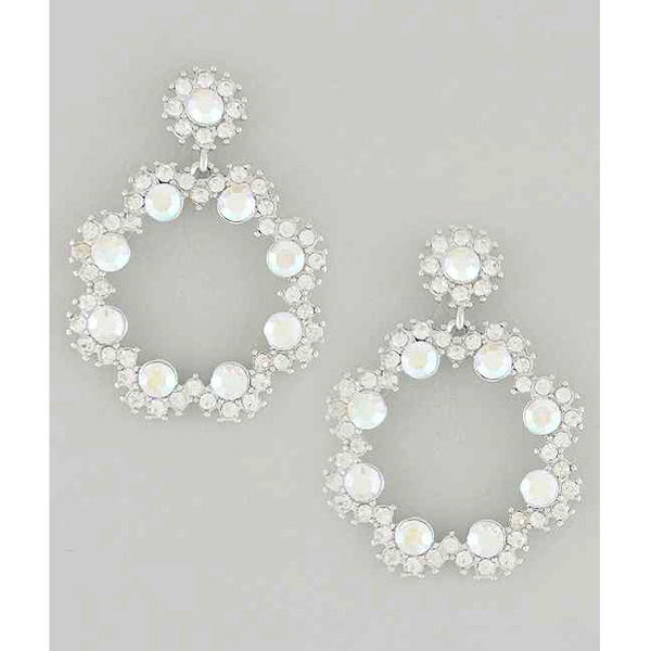 Multi crystal two round metal fashion patern drop earring