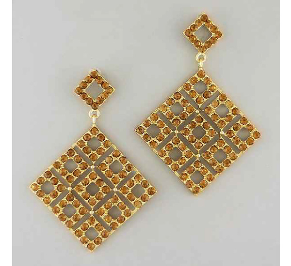 Crystal square drop large square multi patern square drop earring