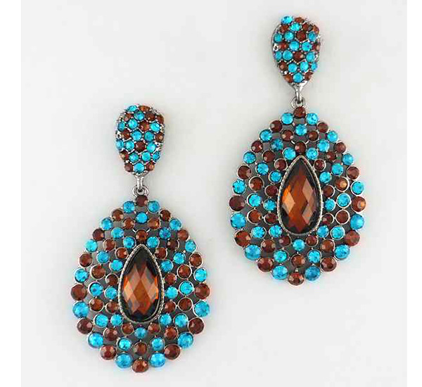 Multi crystal drop two tear drop  center crystal glass drop earring