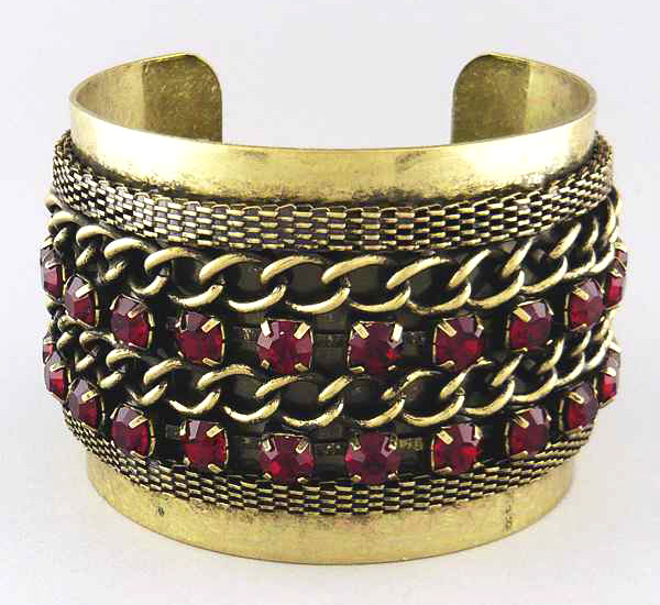 Crystal line patern with chain and tub chain hinge bangle