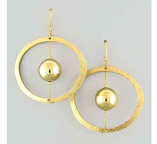 METAL BALLS WITH LINE CHAIN SCRATCH ROUND EARRING