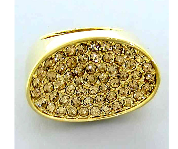 Crystal flat oval metal fashion ring