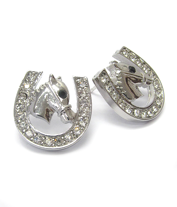 WHITEGOLD PLATING CRYSTAL WESTERN THEME HORSESHOE EARRING