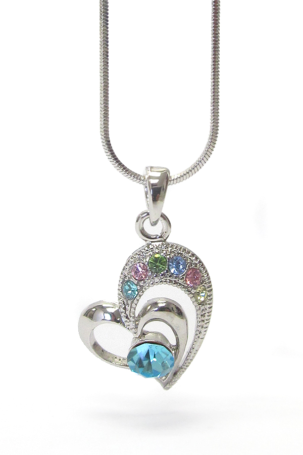 WHITEGOLD PLATING CRYSTAL HEART PENDANT NECKLACE